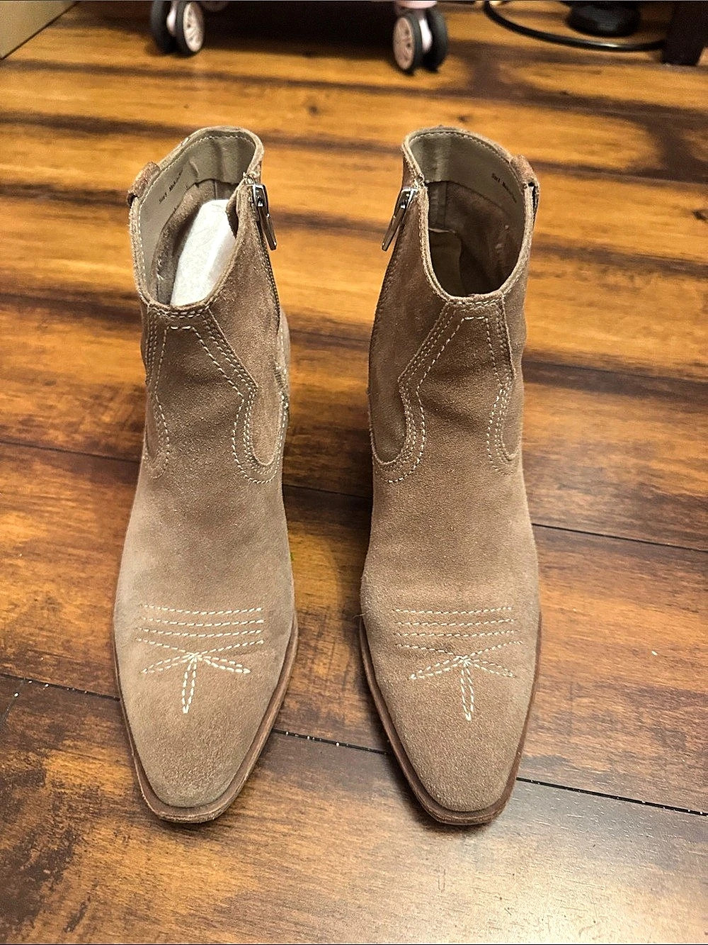 dolce vita Suede Embroidered Ankle Boots in Brown